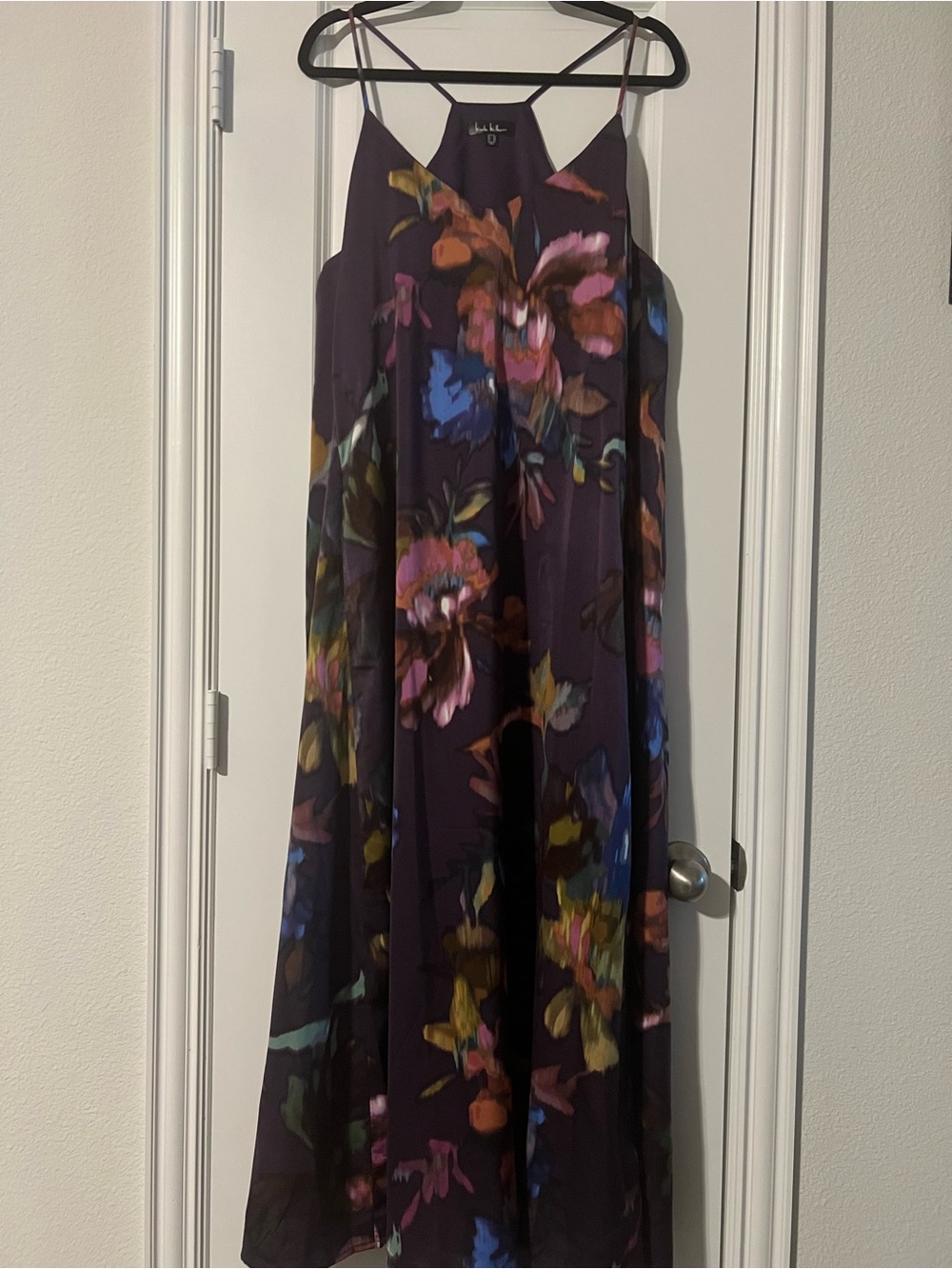 Nicole Miller Floral Slip Maxi Dress in Deep Plum with Multicolor Blooms